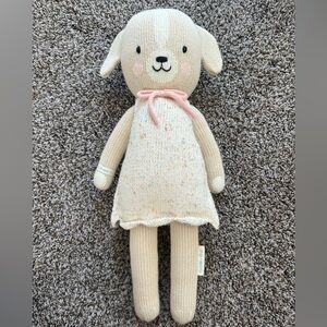 Cream Knit Lamb Plush with Pink Bow - Soft Stuffed Animal